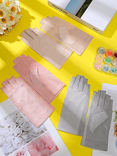 Sunblock Fingerless Gloves Non-slip UV Protection Driving Gloves Summer Outdoor Mittens for Women Girls - color: Light Gray, Light Pink, Beige