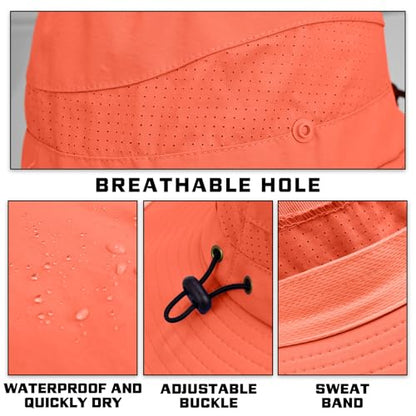 Sun Hats for Men Women, UPF50+ Protection Safari Hat,Wide Brim Fishing Hat with Neck Flap,Bucket Hats for Beach Hiking - color: Orange