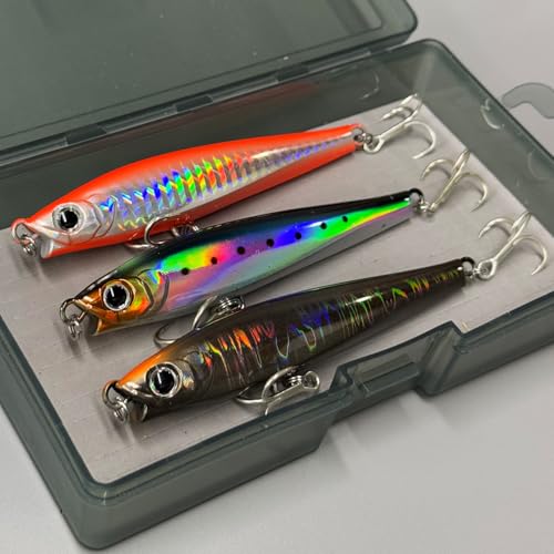 Ocean Fishing Minnow Lures 3pcs | High-Index Plastic Jerkbait Swimbaits for Bass & Trout - color: AH1038C-4'' 1.3oz