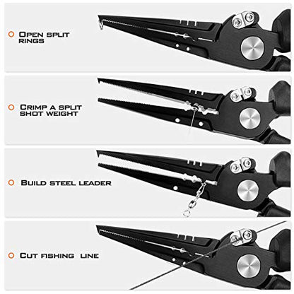 KastKing Speed Demon Pro Fishing Pliers, 420 Stainless Steel, Fishing Tools, Saltwater Resistant Fishing Gear, Tungsten Carbide Cutters, Corrosion Resistant Coating, SuperPolymer Grip Handles - color: B: 8.5'' Split Ring Nose