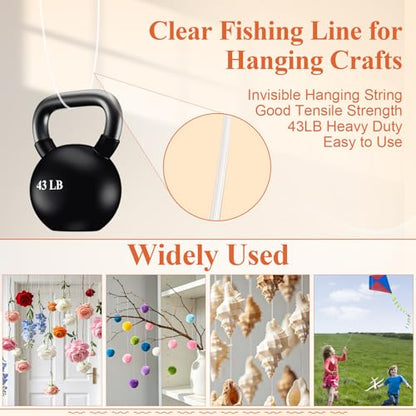 Clear Fishing Line 656FT, Invisible Monofilament Fishing Line Wire, Strong Nylon Fishing Wire for Fishing & Crafts, Clear Hanging String for Balloon Garland, Decorations, DIY Projects