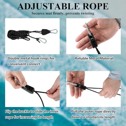 13Ft Adjustable Floating Water Mat Tether Kit(Exclude Mats) | Portable Lily Pad Anchor Accessories Floating Mat Holder Grommet with Adjustable Tow Rope for All Foam Water Pads