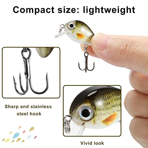 Skylety 10 Pieces Mini Fishing Lures Fishing Hard Baits Hooks Crankbaits Lures Baits Topwater Strong Sound for More Bites Freshwater Saltwater Trout Bass Perch with Box - style: Locust and Fish Series