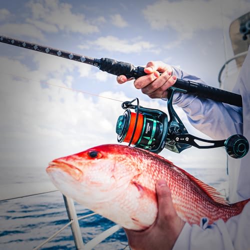 KastKing KONG Fishing Rod, Powerful, Lightweight S-Curve Graphite Rod Blanks, Nano Resin Technology, Stainless-Steel Double-Foot Guides w/Titanium Oxide Rings, Non-Slip Handles, Chartreuse Strike Tips - size: 8'0''-M-Fast-2pcs, style: Spin