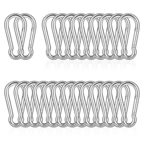 30PCS M6 Heavy Duty Carabiner Clip, 2.36Inch Snap Hook Quick Link Small Carabiner Clips,Spring Link Buckle for Fishing Camping Hammock Dog Leashes-260LBS Holding Capacity (Silver) - color: Silver, size: 30PCS-M6