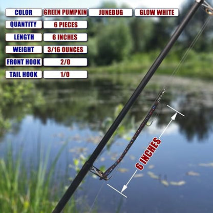 Fishing Lures Bass Lures, Weedless Pre Rigged Bionic Sinking Bass Fishing Lure Soft Plastic Swimbaits for Trout, Walleye, Crappie, Fishing Worm Swim Baits Minnows for Saltwater Freshwater - color: A2-Green Pumpkin, Junebug, Glow White