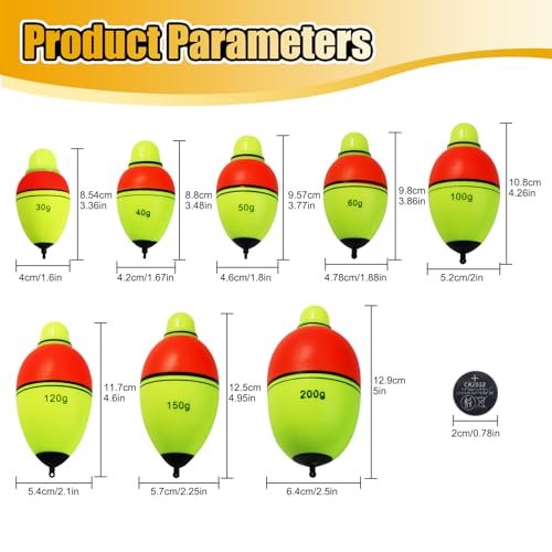 Light-Up EVA Slip Bobbers, Lighted Foam Bobbers Green & Red LED Lights Fishing Floats for Night Fishing with Cell Battery Included - color: Red-Yellow 30g Led Float-3PCS