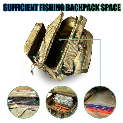 Waterproof Fishing Backpack with 2 Tackle Boxes, 2-Way Carry Design & Durable Material,Black, Khaki, Camo (Khaki with Two Tackle Boxes) - color: Khaki With Two Tackle Boxes