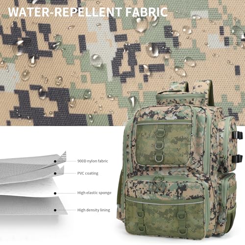 WANOON Fishing Backpack, Ttackle Bag,with Tackle Boxes. Large Fishing Bag Strong Materials - color: Camouflage Black, size: 42L-With Tackle Boxes