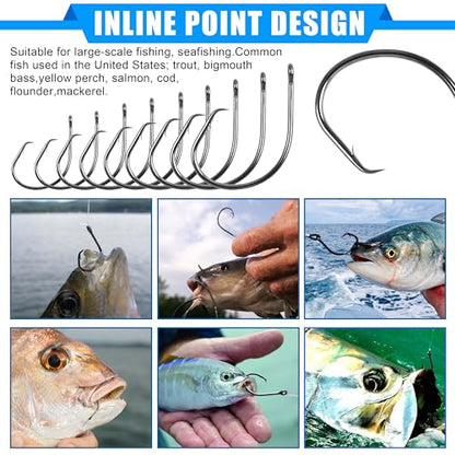 Circle Hooks Saltwater Fishing Hooks, 50/100pcs in-line Octopus Circle Hook High Carbon Steel Straight Eye Barbed Point Catfish & for Saltwater & Freshwater Fishing - size: 3/0_50pcs