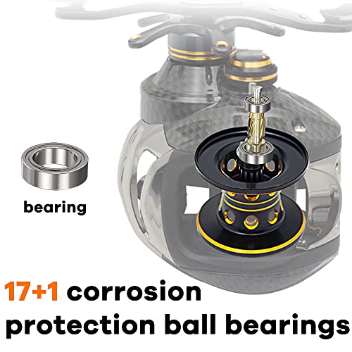 FISHDROPS Baitcasting Reels, 17+1BB Magnetic/Centrifugal Brake Systems Baitcaster Reel, High-Speed Gear Ratio 7.0 Ultra Smooth Low Profile Baitcast Fishing Reel - color: Dual Brake-Right Hand