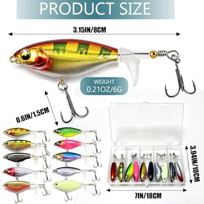 Kynzo Topwater Fishing Lures with Rotating Tail, Floating Bass Lures Hard Bait for Freshwater and Saltwater, Life-Like Surface Propeller Tail Spinner for Bass, Trout, Musky and Pike - color: A-10Pcs-lure