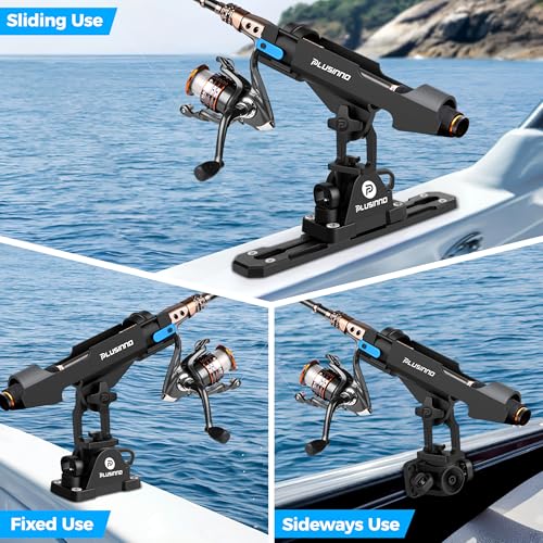 PLUSINNO 2 in 1 Fishing Rod Holders for Boat, Kayak Fishing Rod Holder, Fishing Pole Holders for Track Mount / Deck Mount, Fishing Gear with Fishing Rod Protective Strap, Fishing Accessories & Gifts - color: Rod Holder - 2 Pack (No Tracks)
