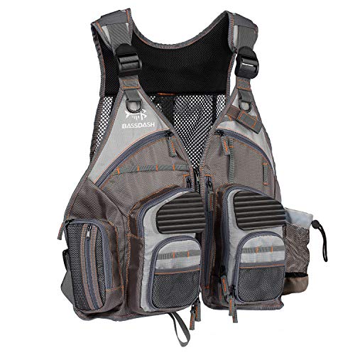 BASSDASH Strap Fishing Vest Adjustable for Men and Women, for Fly Bass Fishing and Outdoor Activities - color: Brown