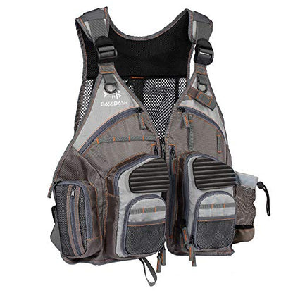 BASSDASH Strap Fishing Vest Adjustable for Men and Women, for Fly Bass Fishing and Outdoor Activities - color: Brown