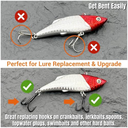 Heavy Duty Treble Hooks 5X Extra Strong, Sharp Treble Fishing Hooks Saltwater with Ultra Anti-Rust Coating Sturdy Replacement Lure Triple Hooks Freshwater Sizes #6–5/0 - size: 4/0-8Pcs