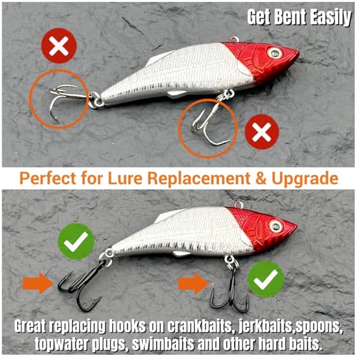 Heavy Duty Treble Hooks 5X Extra Strong, Sharp Treble Fishing Hooks Saltwater with Ultra Anti-Rust Coating Sturdy Replacement Lure Triple Hooks Freshwater Sizes #6–5/0 - size: 4/0-8Pcs