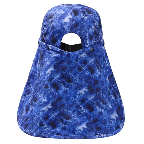 BASSDASH UPF 50+ Foldable Fishing Hat Baseball Cap with Removable Neck Flap Portable for Men Women Golf Hiking - color: Blue Camo With Unfoldable Brim
