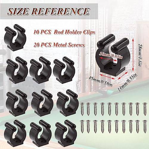 Pool Cue Holder, 10 Pieces Plastic Fishing Pole Rod Holder Clips - Black Pool Stick Holder Billiards Cue Stick Holder Clips for Wall Snooker Cue Locating Clips (10pcs black)