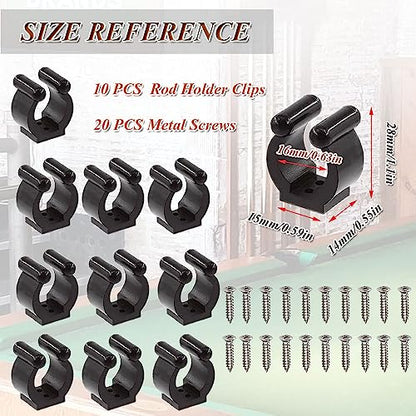 Pool Cue Holder, 10 Pieces Plastic Fishing Pole Rod Holder Clips - Black Pool Stick Holder Billiards Cue Stick Holder Clips for Wall Snooker Cue Locating Clips (10pcs black)