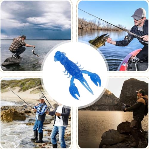 20PCS Soft PVC Fishing Lures 2.2 Inch – Lifelike Crawfish Bait with Artificial Lobster Claw Design, Jig Head Compatible for Bass & Trout Fishing - color: Blue