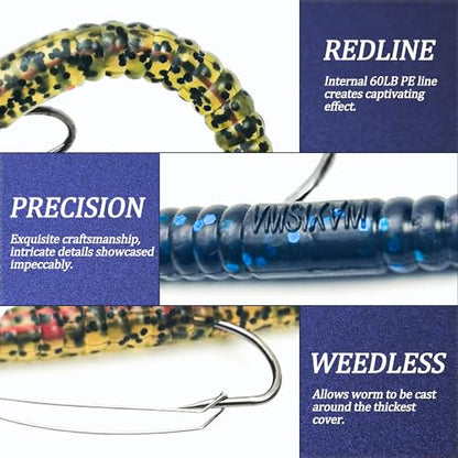 Fishing Lures Bass Lures, Weedless Pre Rigged Bionic Sinking Bass Fishing Lure Soft Plastic Swimbaits for Trout, Walleye, Crappie, Fishing Worm Swim Baits Minnows for Saltwater Freshwater - color: A4-12PCS-Pumpkin Seed, Green Pumpkin, Black Blue, Junebug,