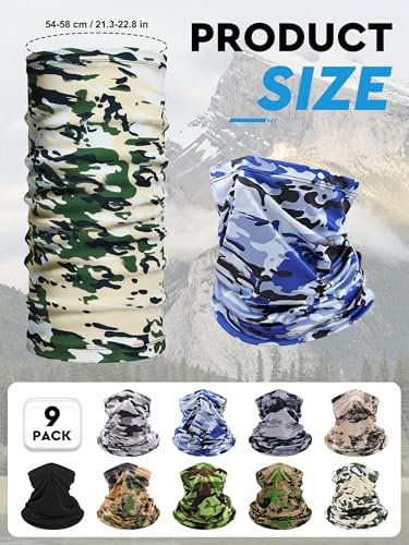 9 Pieces Men Balaclava Neck Gaiter Face Mask Summer Sun Protection Cooling Breathable Head Cover Scarf Bandana - color: Forest Camouflage