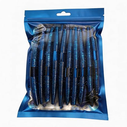 Soft Plastic Bass Fishing Lures 5" - Salt Infused Stick Bait, Fall Rate for Wacky/Texas/Carolina Rig, Saltwater Soft Plastic Swimbaits, Bass Lures Soft Plastic Freshwater (24Pcs) - color: Deep Ocean Blue