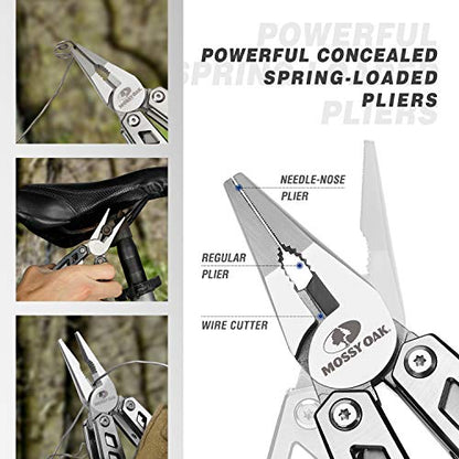 MOSSY OAK Multitool, 21-in-1 Stainless Steel Pocket Knife with Screwdriver Sleeve, Self-locking Pliers with Sheath-Perfect for Outdoor, Survival, Camping, Hiking, Simple Repair - color: 21-in-1, Silver
