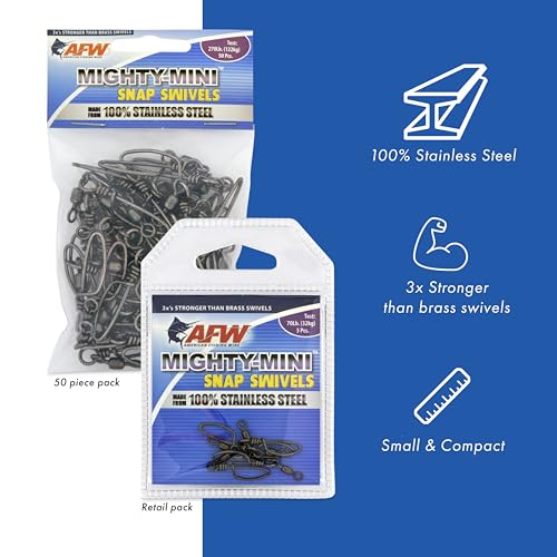 American Fishing Wire Fishing Swivels - Mighty Mini 100% Stainless Steel Snap Crane Swivels, 3X Stronger Than Brass, For Terminal Tackle Box, Up to 600lb Test - Fishing Gear for Fishing Line Leaders - style: #1, 320 Lb, 3 Pc