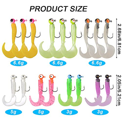 Soft Plastic Fishing Lures Grub Lures Jig Head Hooks Kit Crappie Jigs Grub Tail Worm Lure Tube Baits for Bass Trout Crappie Panfish Saltwater Freshwater Fishing - color: 17pcs Kit