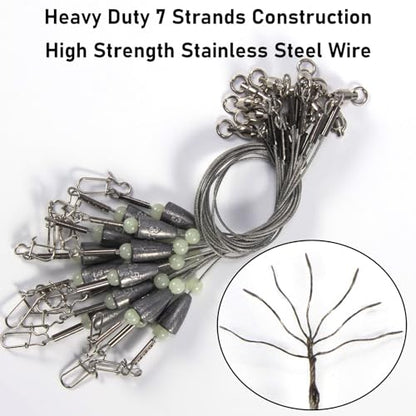 Dr.Fish 15 Pack Carolina Ready Rigs 10'' for Bass Fishing, Freshwater Fishing Wire Leader Line Pre-Rigged Bullet Sinker Swivels - color: Lead Weights, size: 1/8oz-15 Pack