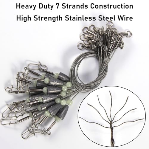 Dr.Fish 15 Pack Carolina Ready Rigs 10'' for Bass Fishing, Freshwater Fishing Wire Leader Line Pre-Rigged Bullet Sinker Swivels - color: Lead Weights, size: 1/4oz-15 Pack
