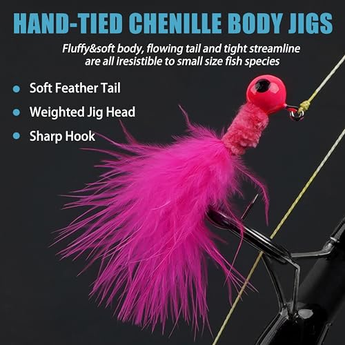 Fishing Jig Heads Crappie Jigs, 25pcs Marabou Jigs Lures Round Ball Head Jig Hooks Hair Jig Feather Fishing Lures for Bass Sunfish Trout Walleye Panfish 1/8oz 1/16oz 1/32oz - size: 1/32oz-25pcs