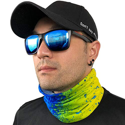 Fishing Face Mask Neck Gaiter - UV Sun Protection Cover for Men Women | Moisture-Wicking, Quick-Drying, Lightweight, Camo Design, Multi-Style Headwear, SPF Sun Shield - color: Mahi-mahi