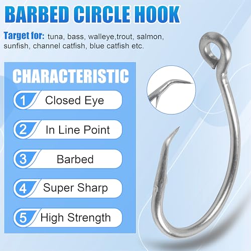 SILANON Circle Hooks Saltwater, 35pcs Stainless Steel Fishing Hooks Wide Gap Tuna Hooks Big Game Short Shank for Bass Catfish Bluegill - size: 6/0-35pcs