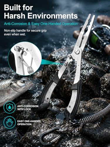 420 Stainless Steel Fishing Pliers, Multi-functional Fishing Tools Hook Remover Line Cutter Pliers, Lockable Handy Fishing Gear for Saltwater Freshwater, Gifts for Men