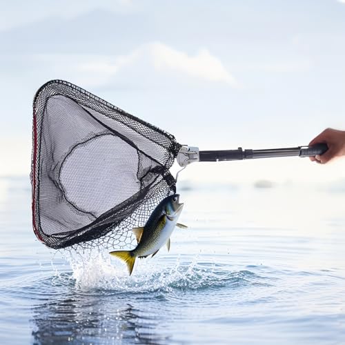 Telescopic Fishing Landing Net, Folding Fishing Nets with Telescopic Rod Handle for Fish Catch Release, Aquarium, Ponds Floating Objects, Carp Trout - color: Black pole+black net