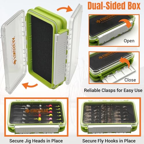 Sturdy Dual Sided Small Tackle Box Organizer, Waterproof Sealed Clear Fishing Tackle Box Tray Storage Case with Slit Foam for Jig Heads-Flies-Spoons-Rigs and Lures (FN0802) - style: FN0802