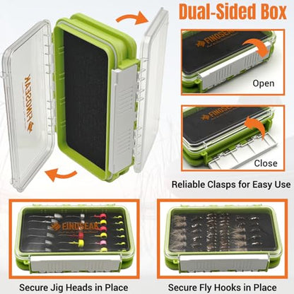 Sturdy Dual Sided Small Tackle Box Organizer, Waterproof Sealed Clear Fishing Tackle Box Tray Storage Case with Slit Foam for Jig Heads-Flies-Spoons-Rigs and Lures (FN0802) - style: FN0802