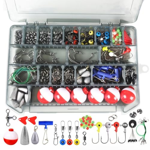228-Piece Compartment Box Fishing Tackle Kit Contains Hooks, Sinkers, Beads, Swivels, Snaps & Assorted Terminal Rig Accessories, Nice Fishing Gift for Men