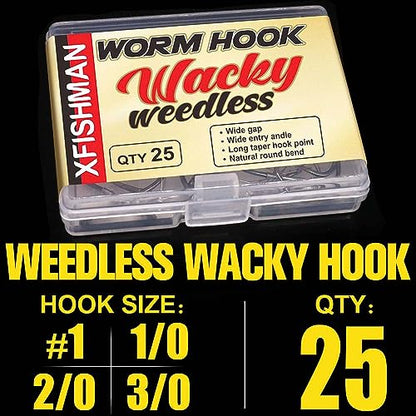 Weedless Wacky Rig Hooks Bass Fishing Hooks for Wacky Rigging Worm Lure - size: 1/0 25-Pack