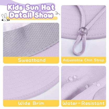 ZOORON Outdoor Kids Sun Hat with Neck Flap UPF 50+ Sun Protection Fishing Hat Wide Brim Summer Kids Beach Hats for Girls Boys - color: 1pack-purple