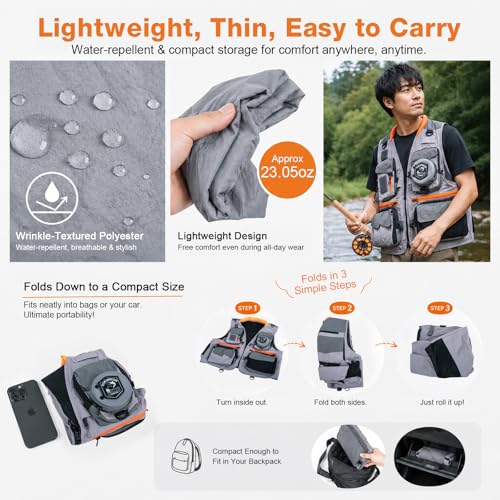 Goture Fishing Vest,Lightweight Breathable Nylon Fly Fishing Vest for Men and Women,20 Pockets Vests for Outdoor Activities