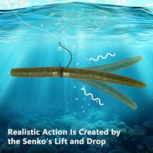 Senko Bait Soft Plastic Lures 5" Senkos 24 Pcs/100pcs for Wacky Rig Freshwater Fishing Green Pumpkin senko with Black Flake Pink Watermelon Double Color - style: Baby Bass Gold Flake