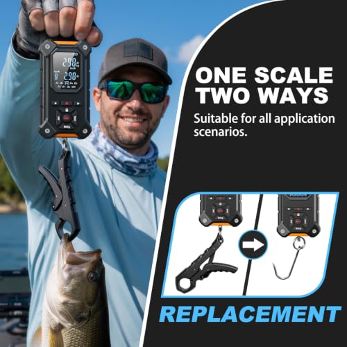 SNAIL TRAIL 8 Storage Bins Digital Fishing Scale & Lip Gripper with Auto-Rank, Large & High Contrast Backlit LCD Display, Multi-Mode(LB, LB-OZ, KG), 50 lbs Tournament Bass Fish Weigher, Gift for Men - color: Black