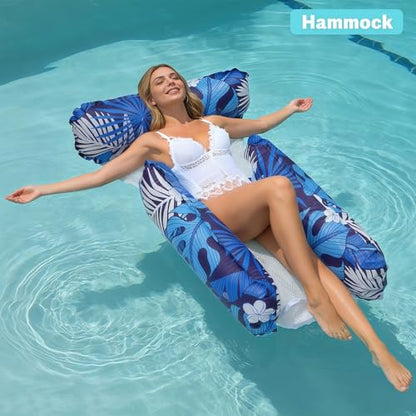 8/2 Pack Inflatable Pool Floats Adult,Plus Size 4-in-1 Multifunctional Pool Hammock Floating Lounge Chairs,Suitable for Vacation,Leisure,Pool Parties - color: Navy Blue