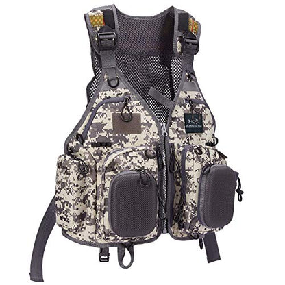 BASSDASH Strap Fishing Vest Adjustable for Men and Women, for Fly Bass Fishing and Outdoor Activities - color: F22 - Grey Camo