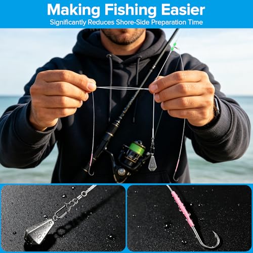 Realure 5 Pack Pre-Tied High-Low Surf Fishing Rigs, 3 Sizes 1/0#-3/0# Double Hook Bottom Rig, Hand Tied Saltwater Tackle for Flounder, Cod, Striped Bass, Whiting, Redfish Pier Surf Casting - size: 5Pcs 3/0#