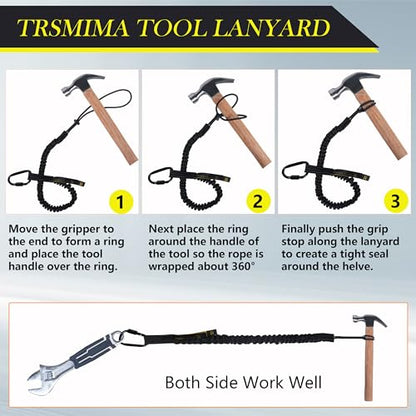 TRSMIMA Safety Tether Tool Lanyard - 3 pack Fall Protection Lanyard with Single Aluminum Screw Lock Carabiner Metal Buckle Adjustable Loop End - size: 3-pack